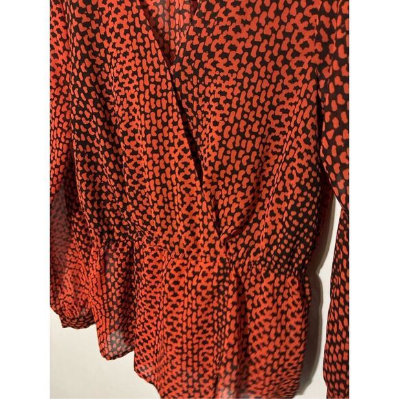 MICHAEL KORS NEW $89.50 SIZE S CHOCO MANDARIN KOBE PRINT PEPLUM BLOUSE TOP - Picture 3 of 5